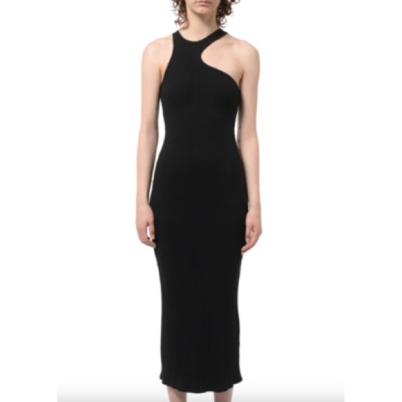 Simon Miller Black Mawga Asymmetric Cutout Ribbed Knit Midi Dress - Picture 2 of 5